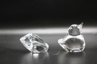 DAUM. Meeting of a chick and a frog in glass....