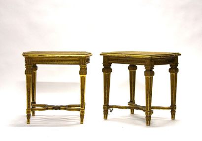 Pair of stools in carved and gilded wood...