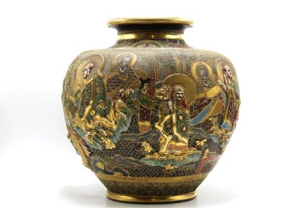 JAPAN. Porcelain baluster vase with Satsuma...
