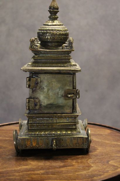 INDIA. Temple in gilded brass on wheels,...