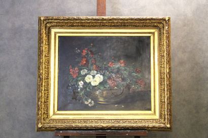 Paul FORET (XIX). Flowered planter. Oil on...