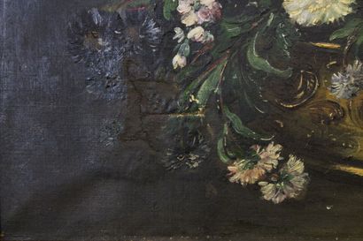 Paul FORET (XIX). Flowered planter. Oil on...