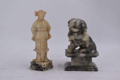Meeting of two sculptures in hard stone including...