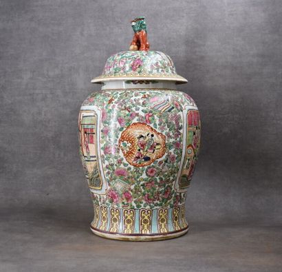 CHINA. Pink family. Covered pot in polychrome...