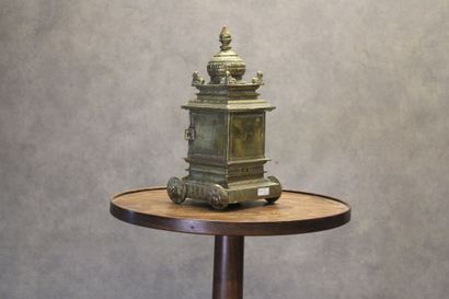 INDIA. Temple in gilded brass on wheels,...