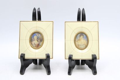 Ecole française du XIXe. Pendant de miniatures...