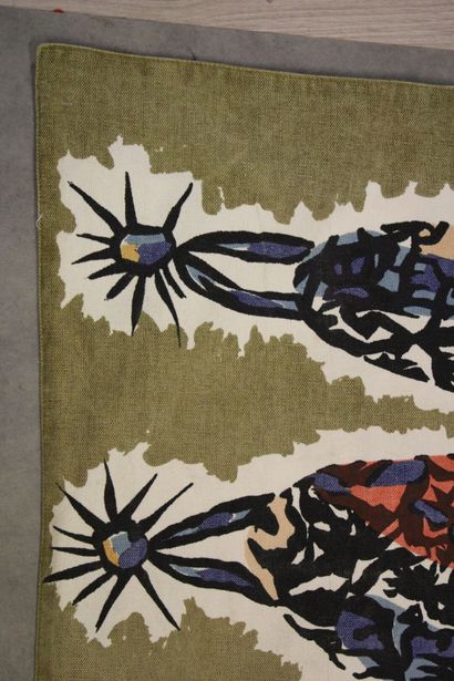 Mechanical tapestry, sign in bottom has right...