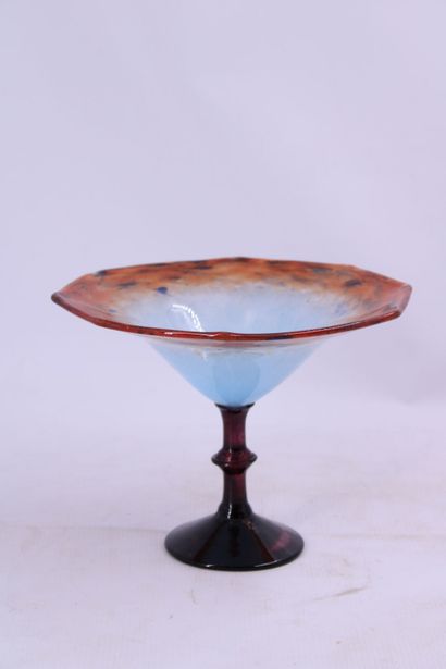 SCHNEIDER (XXth) Glass bowl blown on a pedestal....