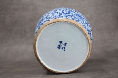 CHINA. Porcelain covered vase with blue flowers....