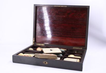 Blackened wood and veneer token box with...