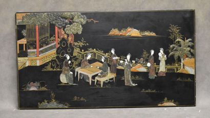 CHINA. Lacquered wood panel representing...