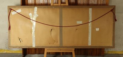 CHINA. The temple, painting on silk. Framed...