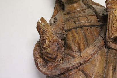 Saint Pontife en bois sculpté, dos ébauché....