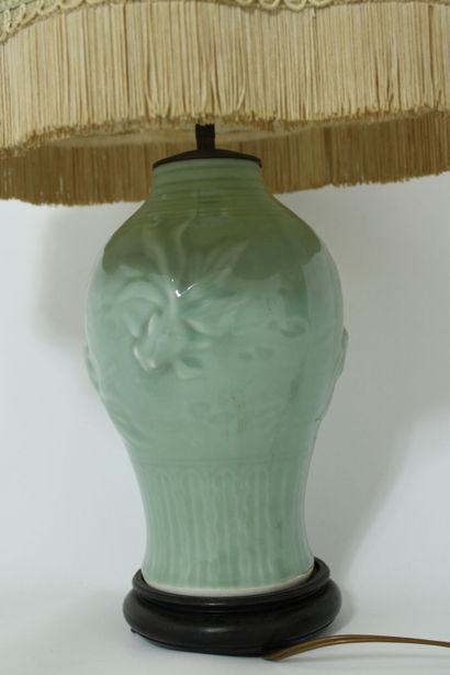 CHINE 
Celadon porcelain vase mounted in...
