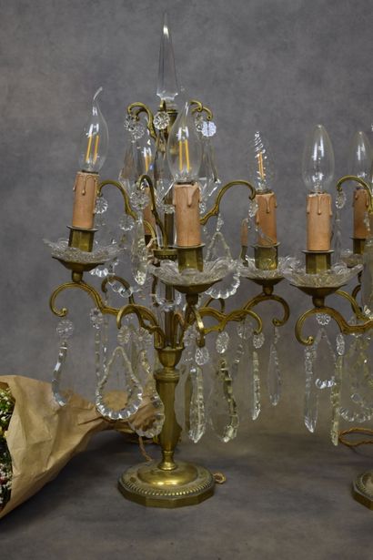 Attributed to BACCARAT. Pair of brass and...