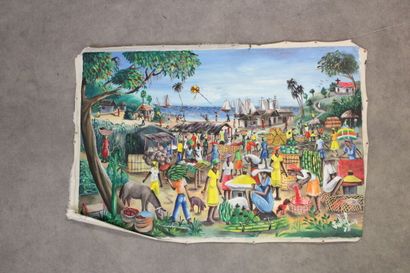 A lot of 6 Haitian paintings. oil on canvas....