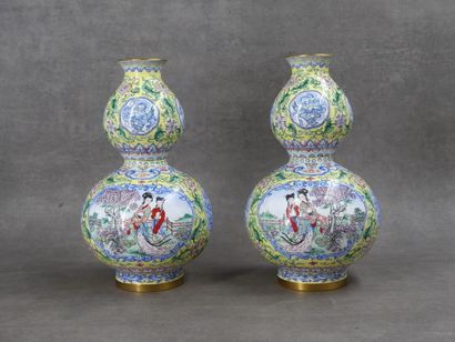 CHINA. Pair of gourd vases decorated with...