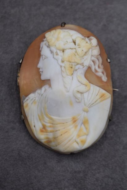 Meeting of two cameos mounted in brooches....