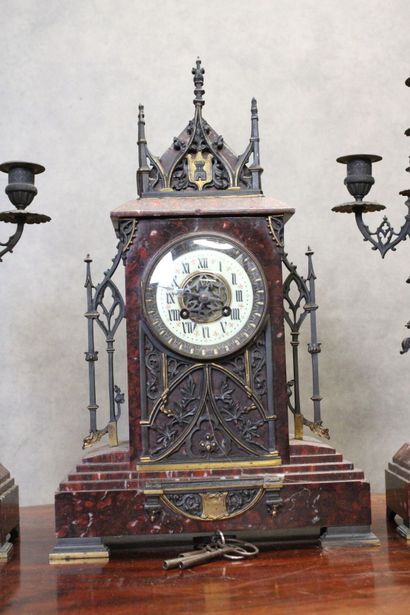 Clock in the shape of a gothic church and...
