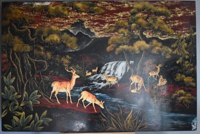 School of the XXth century, Hinds in a landscape,...