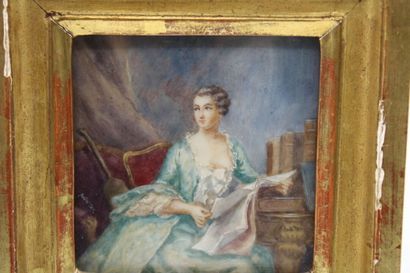 Ecole française du XVIIIe. Portrait miniature...