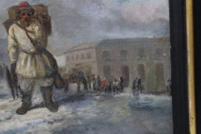 School of the XXth century. Moujik in a snowy...