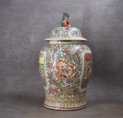CHINA. Pink family. Covered pot in polychrome...