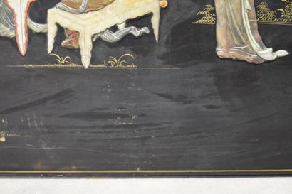 CHINA. Lacquered wood panel representing...