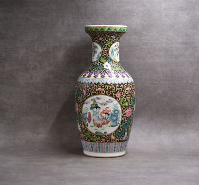 CHINA. Porcelain baluster vase with cloisonné...