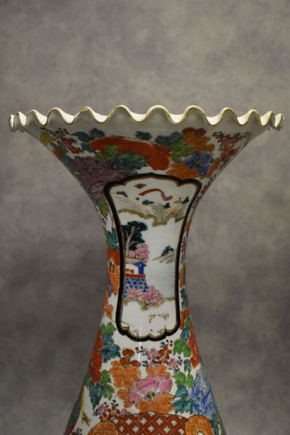 JAPAN. Pair of porcelain vases with polychrome...