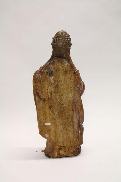 Saint Pontife en bois sculpté, dos ébauché....