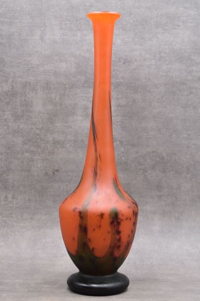 Vase with long neck in orange glass paste...