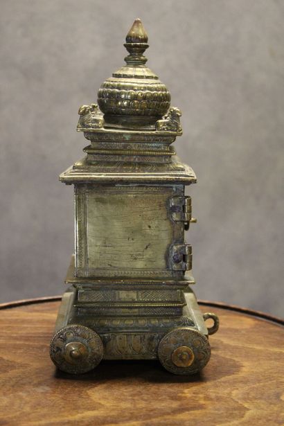INDIA. Temple in gilded brass on wheels,...