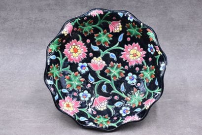 LONGWY. Ceramic cup on foot with enamelled...