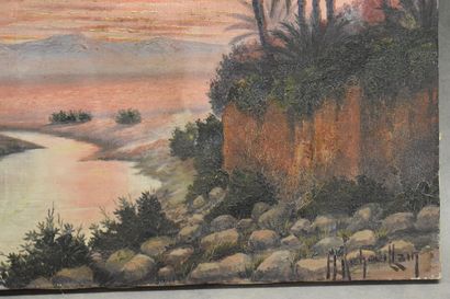 Henri RICHEVILLAIN (XIX-XX) Oasis, oil on...