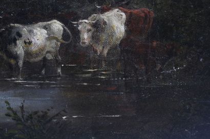 School of the XIXth century. Cows near a...