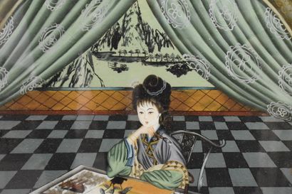 CHINA. Pendant representing geishas painting...