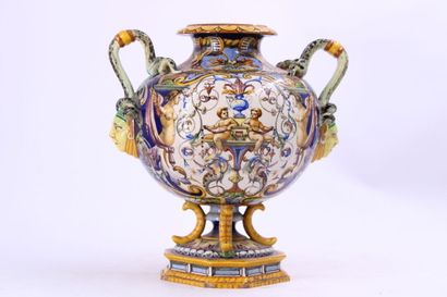 GIEN (in the taste of). Earthenware vase...