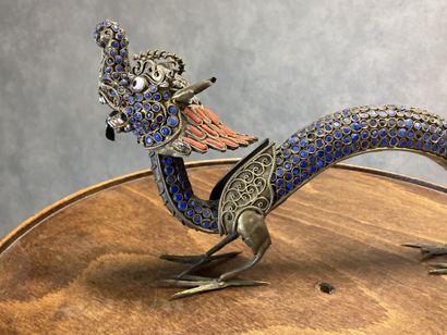 TIBET 
Dragon in metal (silver) with inlay...