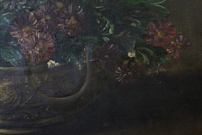 Paul FORET (XIX). Flowered planter. Oil on...