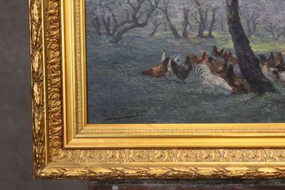 E. DI MARZO (XIX-XX), Landscape with chickens,...