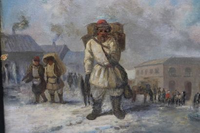 School of the XXth century. Moujik in a snowy...