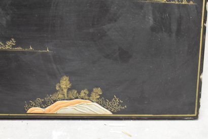 CHINA. Lacquered wood panel representing...