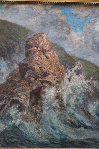 Painting representing a marine, oil on canvas....