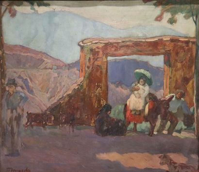 Augustin FERRANDO (1880-1957), Market scene,...