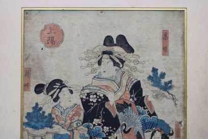JAPON 
. Geishas, polychrome print on paper....