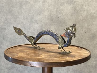 TIBET 
Dragon in metal (silver) with inlay...