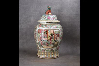 CHINA. Pink family. Covered pot in polychrome...