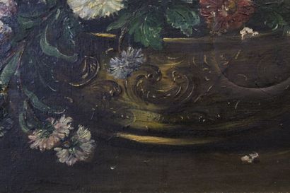Paul FORET (XIX). Flowered planter. Oil on...