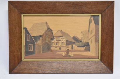 Charles SPINDLER (1865-1938). Village courtyard,...